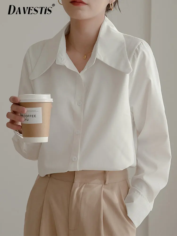 

Retro Fashion Long Sleeve Shirt Women 2023 Spring Summer Casual Loose White Shirts and Blouses Female Temperament Office Shirt