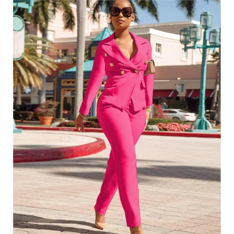 Two Piece Set Autumn Winter Women's Business Suit Fashion Solid Long Sleeve Jacket Tops Pants Matching Set Office Lady Outfits