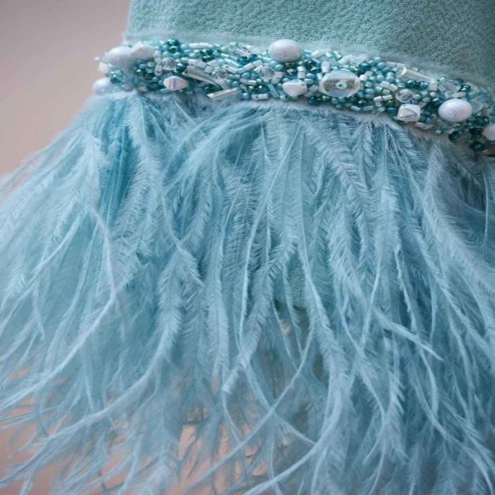 Light Blue Ostrich Feather Trim Ribbon Real Ostrich Feathers Fringe