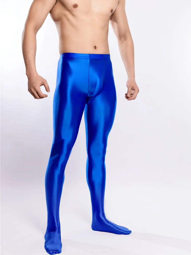 Sexy Men Oil Glossy Shiny Tights Pencil Pants Sheer See Through Unisex Elastic Yoga Leggings Stain Smooth Full Pants Candy Color 2