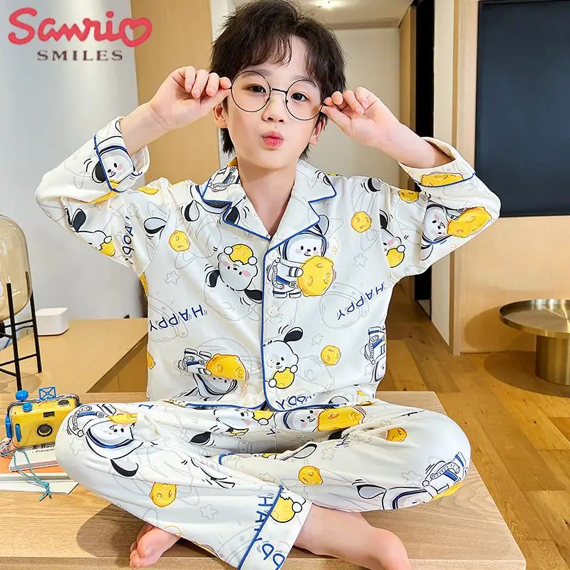 

New Sanrio Pajamas Boys' Cartoon Pochacco Cinnamoroll Long Sleeve Spring and Autumn Children's Home Furnishings Can Be Outworn