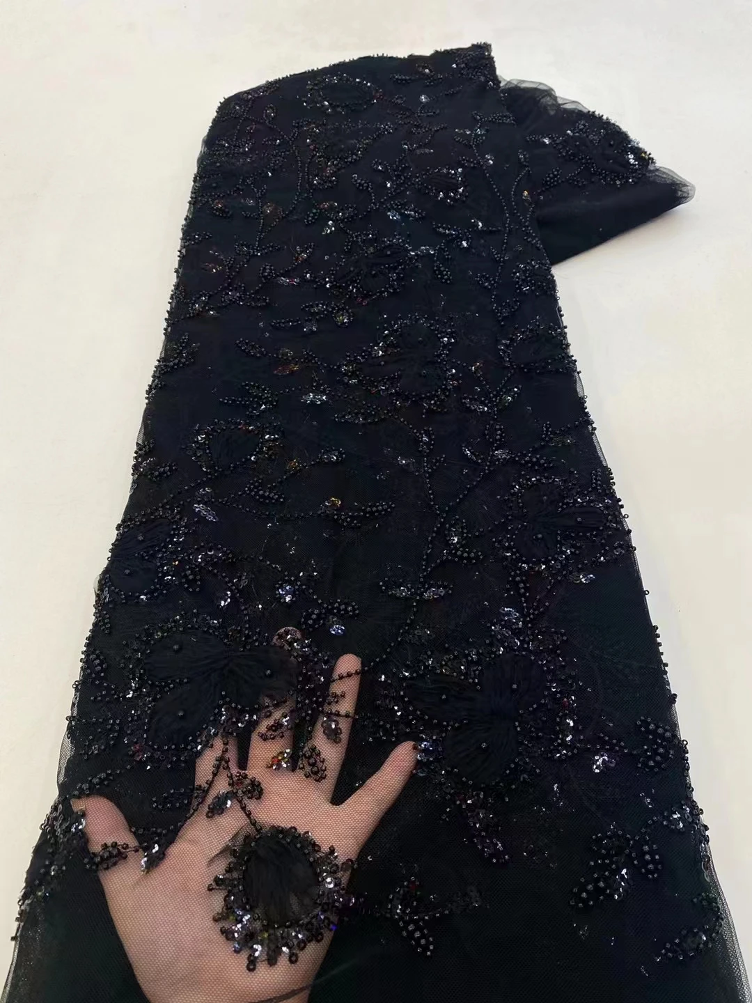 

Роскошная фототкань, Высококачественная французская нигерийская кружевная ткань ручной работы с бусинами для свадебного платья, для шитья PXX23158