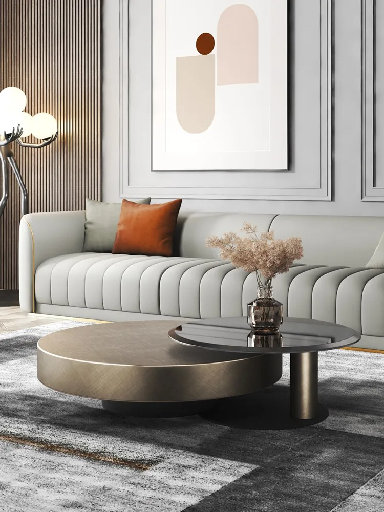 

Italian Light Luxury Minimalist Tempered Glass Stainless Steel Household Living Room Designer Size Round Creative Coffee Table