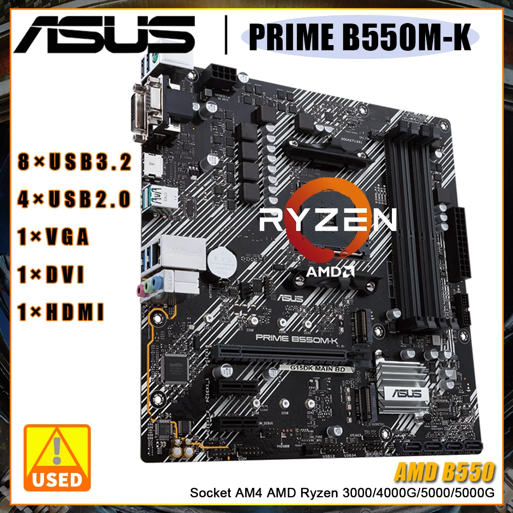 

ASUS PRIME B550M-K B550 DDR4 128G 4600(OC)MHz ,M.2,Support AMD Ryzen R3 R5 R7 R9 Desktop CPU (95% new) Motherboard Socket AM4