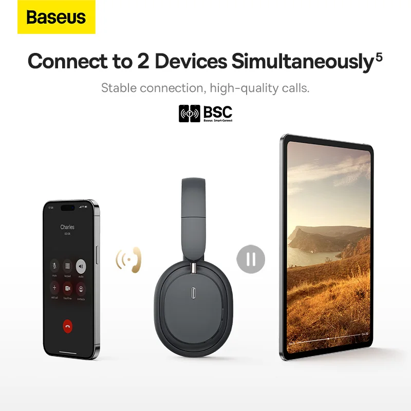 Baseus Bowie D05 Fone de Ouvido sem Fio Bluetooth 5.3 Fones de Alta Fidelidade Estéreo Dobrável sem Fio com Fio Dual Use Headphones - Image 6