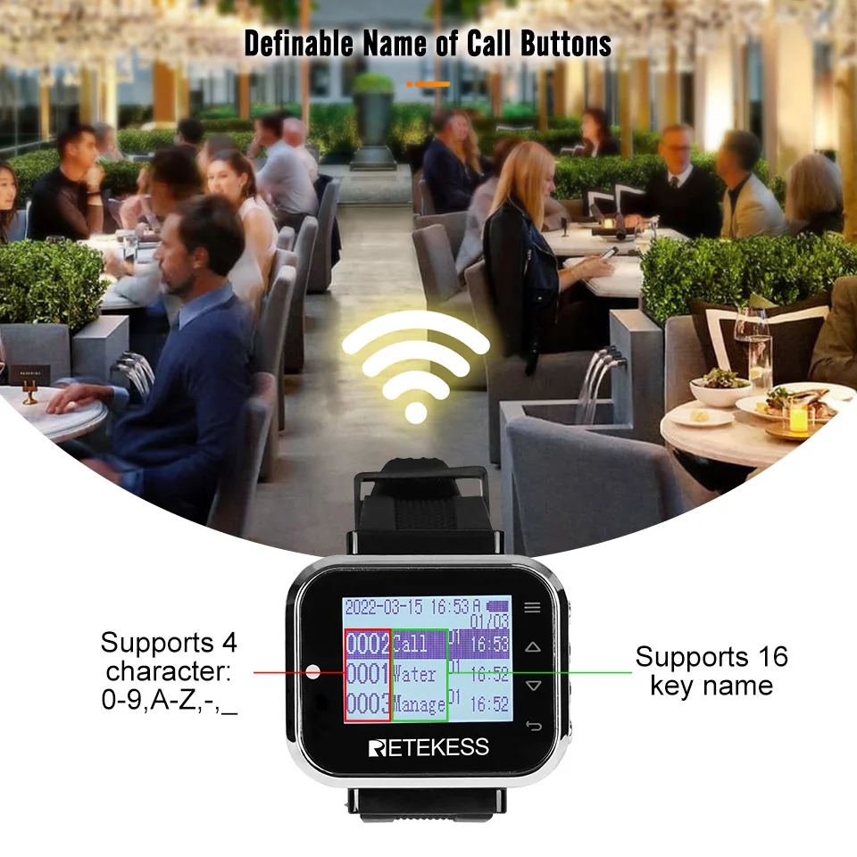 Retekess 5pcs td110 drahtloses Restaurant Pager Kellner Uhr Empfänger 7 Sprachen für Shisha Bar Cafe Hotel Club Kunden service – Detail 8