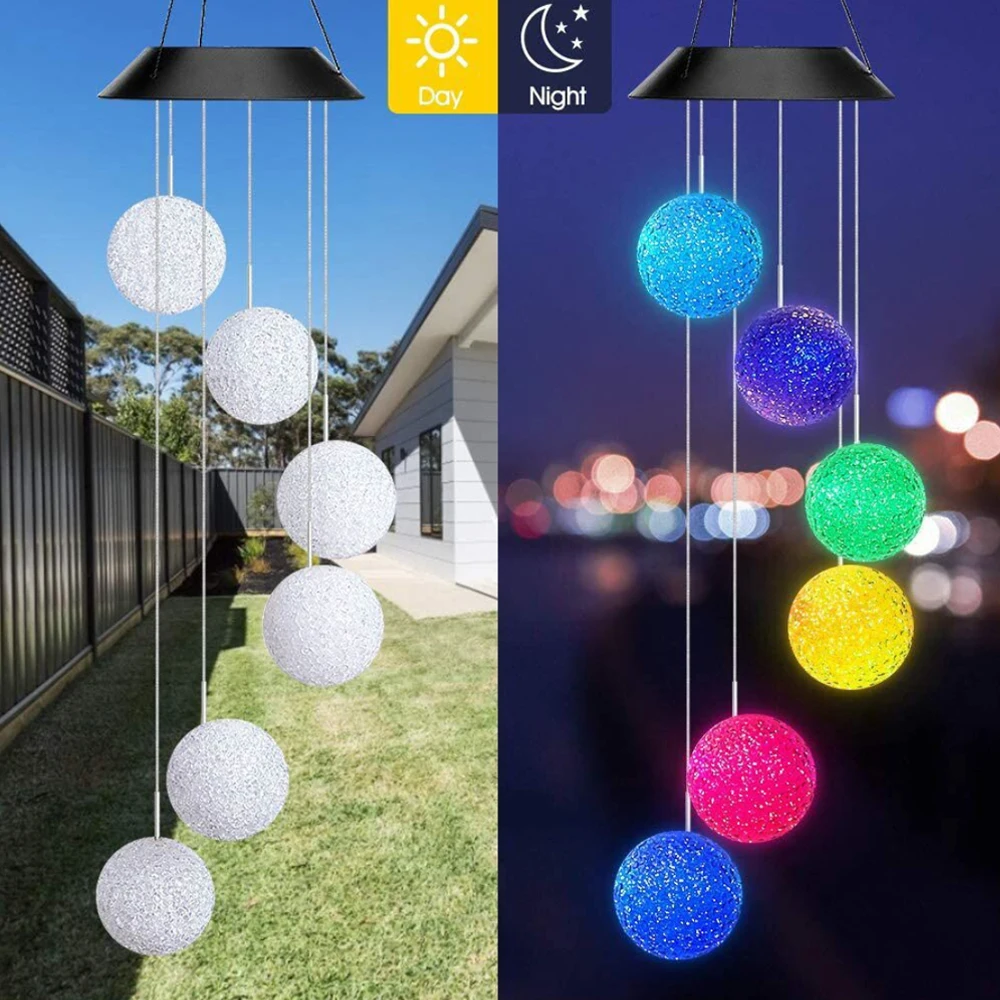 Color changing Solar Wind Chime Crystal Ball Hummingbird Wind Chime Lamp Waterproof Outdoor Use for Courtyard Garden Decoration outdoor solar spot lights Solar Lamps