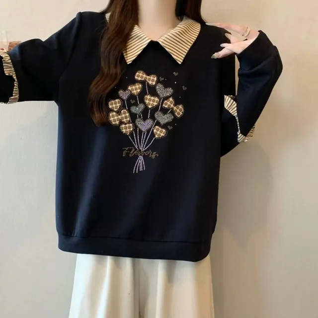 All Match Fashion Heart Embroidered Hoodie Women's Autumn and Winter Design Korean Version Temperament Slimming Top 1