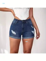 Summer Western Distressed Denim Shorts High Stretch Cross-Border 2025 Spring Seasonal Fashionable Casual Japanese Style