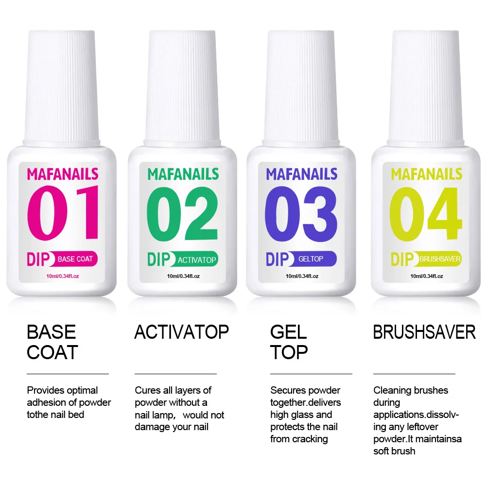 Description Picture 2 of itemNet10ml Dipping Powder System Liquid Gel 4Jars(Base Coat/ Activator/Top/ Activator Glitter Powder Gel Without UV Lamp Clear Gel