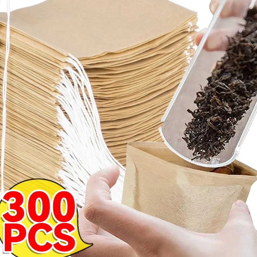 Disposable Tea Bags Disposable Tea Filter Bags Natural Drawstring Tea Filter Bags Spice Coffee Loose Empty Filter Paper Bags with String Disposable Eco-Friendly Biodegradable