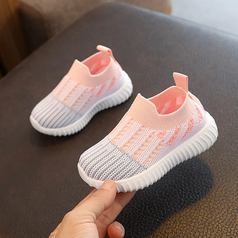 Kids Casual Shoes Children Sneakers Boy Striped Knitted Sneakers for Girls Slip-On Sports Sock 2-8 Years Tennis Shoes Spring