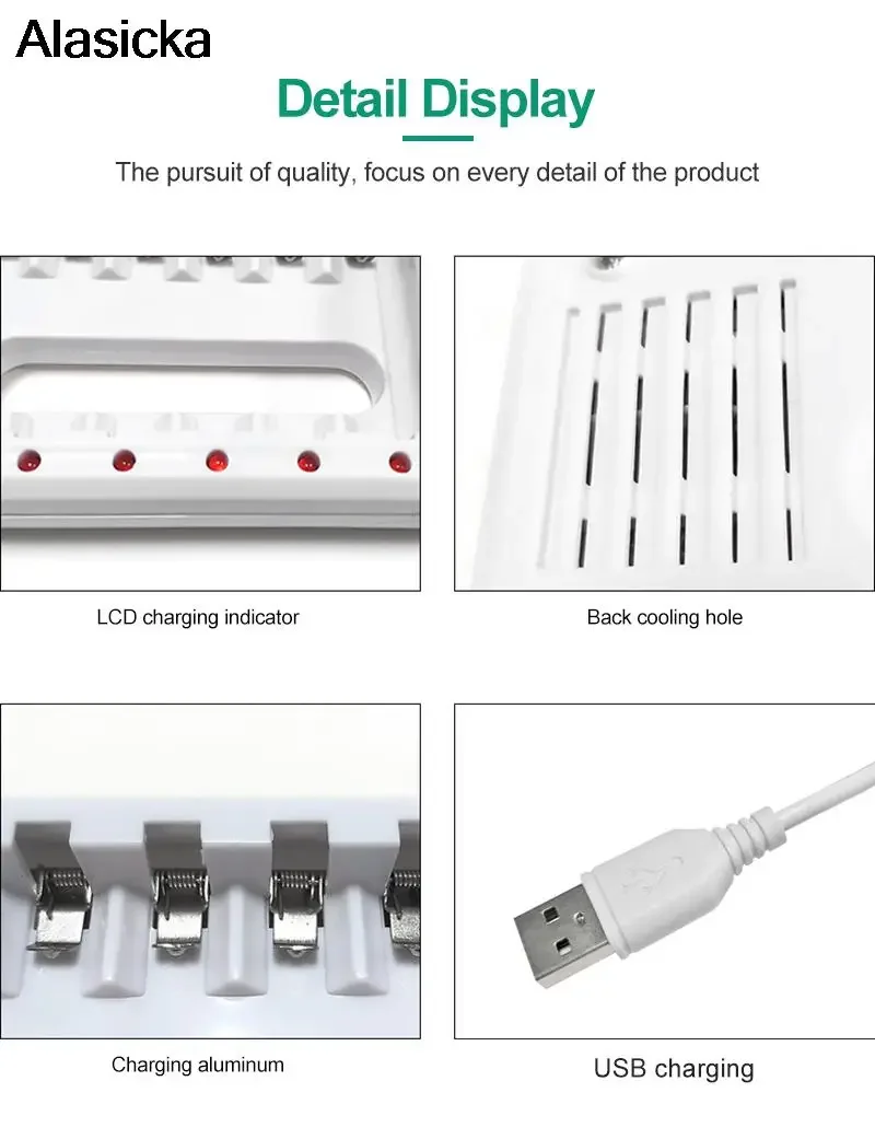 Caricabatteria intelligente 4 6 8 slot cavo ue per batterie ricaricabili AA/AAA Ni-Cd per fotocamera microfono telecomandata - immagine 6