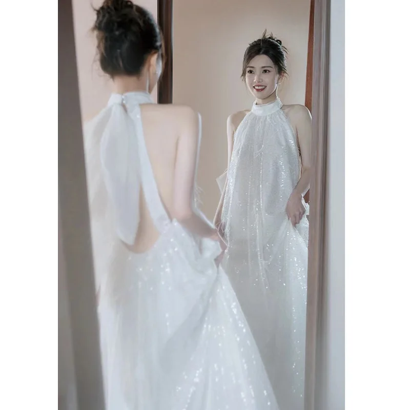 

New Chinese morning gown Bride Wedding Morning Shooting Dress High Sense Engagement Dress Light Wedding Dress Birthday party
