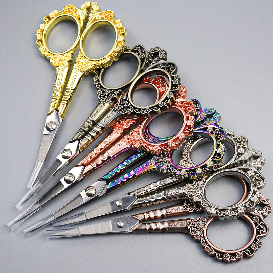 

6 Colors Pattern Vintage Retro Stainless Steel Creative Scissors Nail Art Foil Sticker Cutter Seamstress Scissors Nail Art Tools
