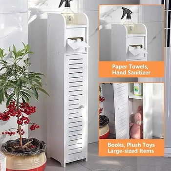 Armadietto portaoggetti da bagno 1 anta 3 piani Armadietto da pavimento Organizzatore Porta WC autoportante con portaoggetti per articoli vari in carta velina 1