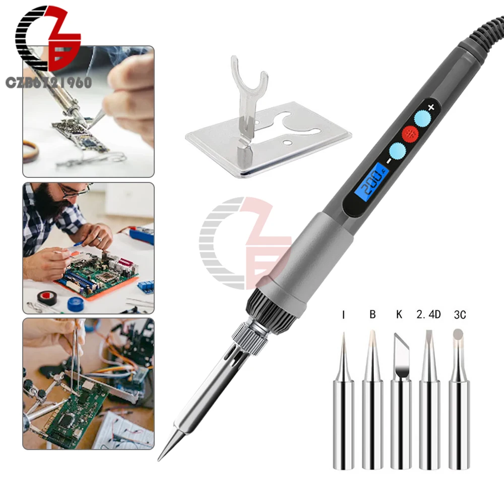 60W Electric Soldering Iron Adjustable Temperature Digital Display Electronic Welding Repair Tool With Solder Tin Iron Tips 220V