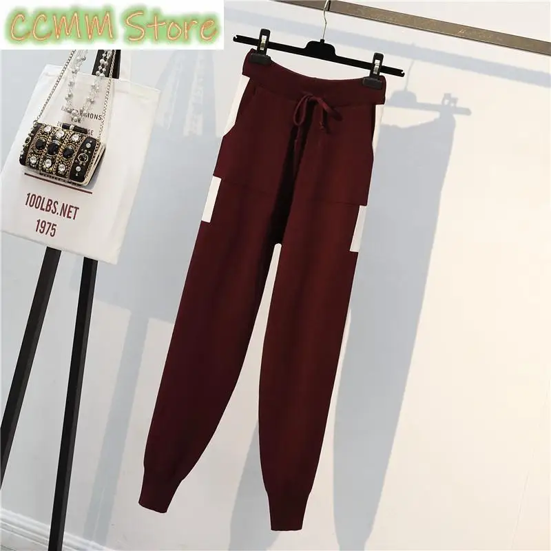 New Autumn Winter Tracksuit Women Knitted 2 Pieces Set Long Sleeve Pullovers Sweater Pocket Pants Suits Outfits