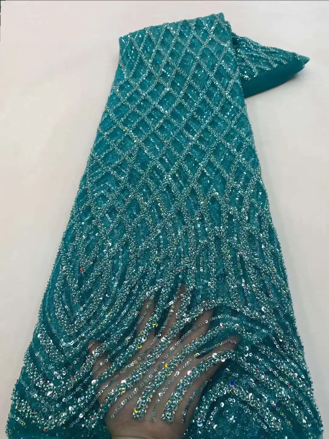 

Luxury African Lace Fabric 2023 High-End Handmade Beaded Lace Fabric France Sequins For Nigerian Sewing Wedding Dress