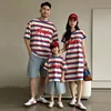 Dad Mom and Baby Matching Striped Clothes Mother and Daughter Dress Father Son Clothing Set Summer Vacation Family Look Outfit