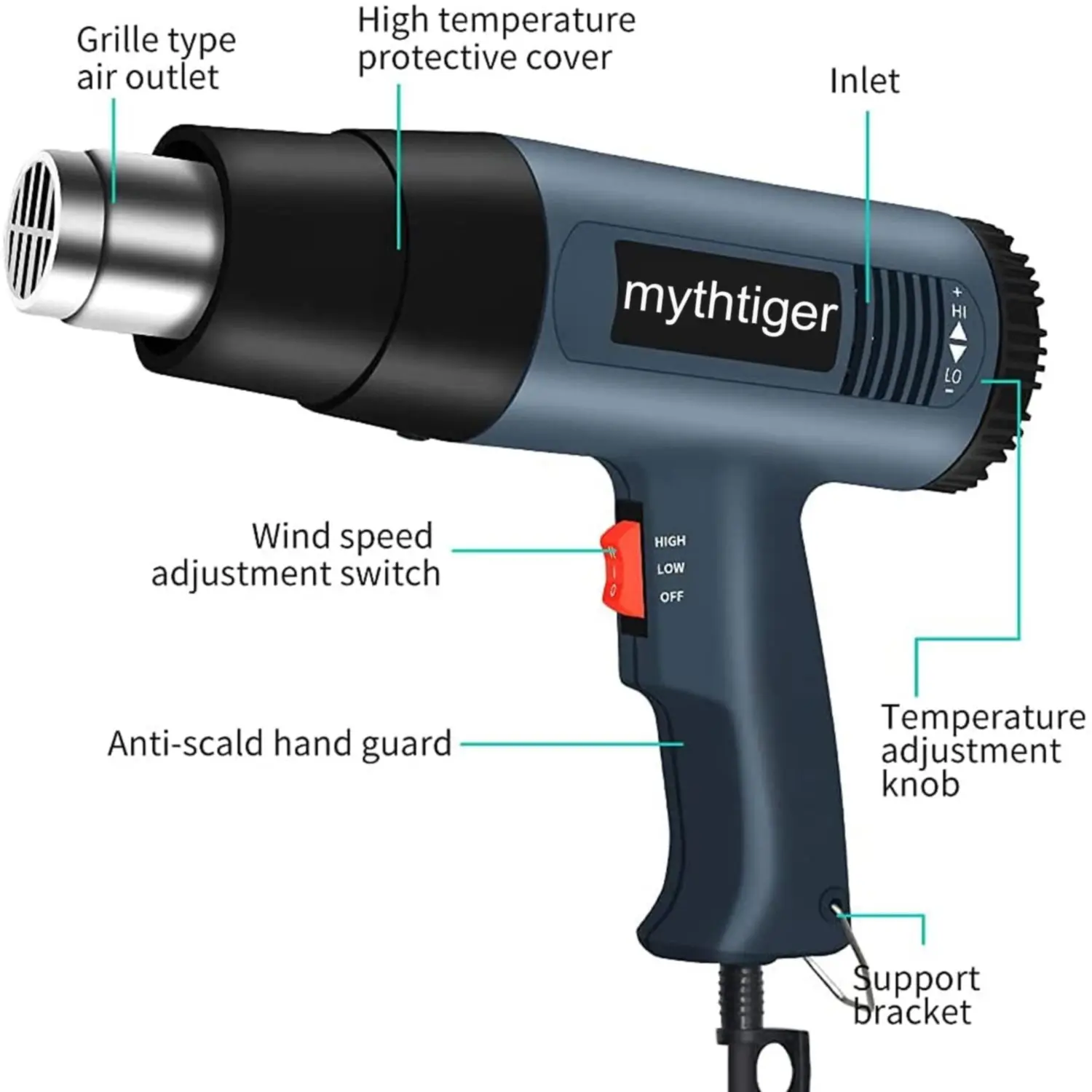2000W Heat Gun Professional Hot Air Gun Adjustable Temperature 60-600 D 4 Nozzles for DIY Stripping Paint Shrinking PVC and Home 5