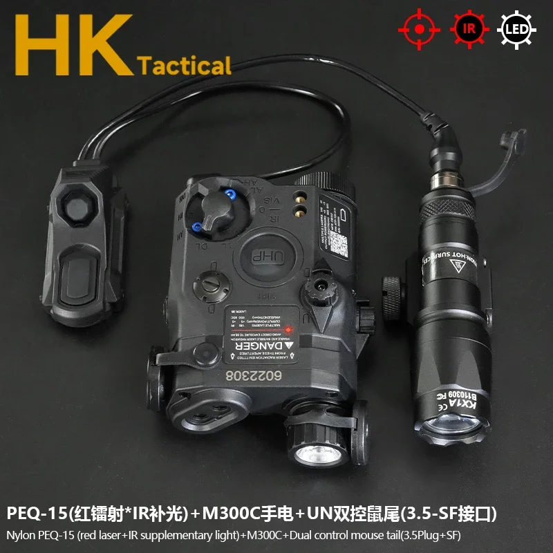 Tactical PEQ15 Laser Pointer Airsoft PEQ Red Dot Green IR Laser IR Light High Power SF M300C Scout Light AXON Switch Set