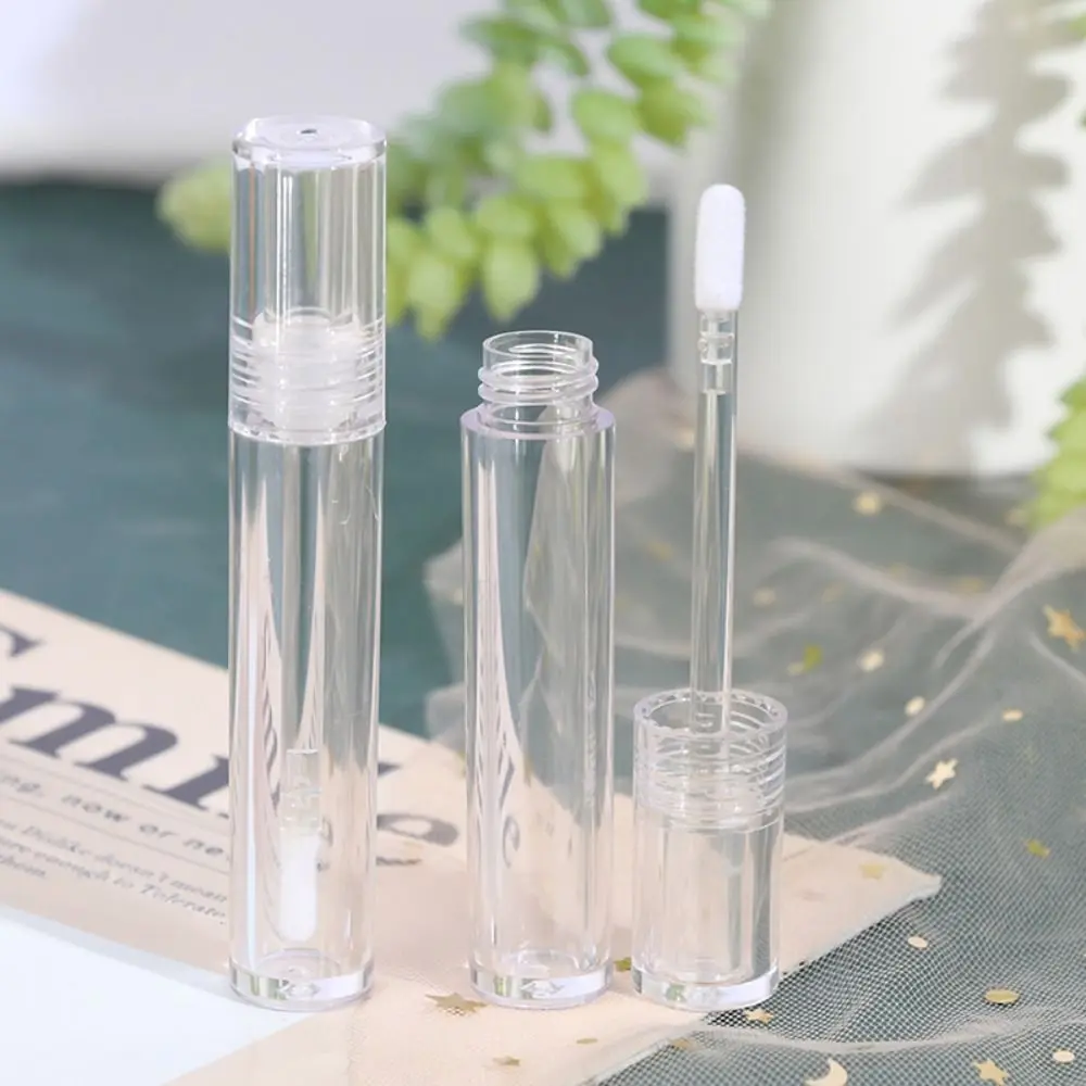 5pcs Empty Lipgloss Tube Mini Round Makeup Tools Refillable Bottles Plastic Transparent Cosmetic Containers Travel