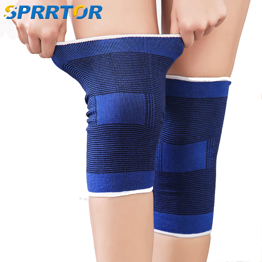 

1Pair Elasticated Knee Blue Knee Pads Knee Support Brace Leg Arthritis Injury GYM Sleeve Elasticated Bandage Ankle Brace Support