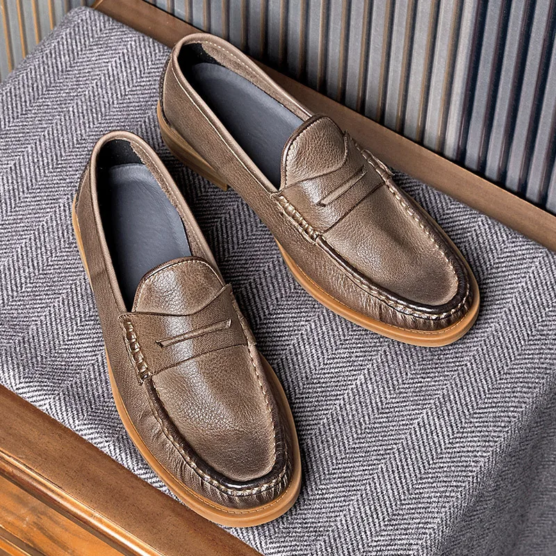 Men Casual Shoes Breathable Genuine Leather Loafers Business Office Shoes For Men Driving Moccasins Comfortable Slip On Shoes 5