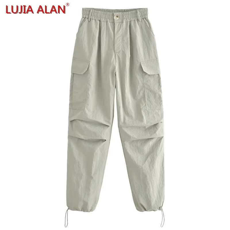 

Брюки-карго женские свободные плиссированные с карманами и эластичным поясом LUJIA ALAN P3778