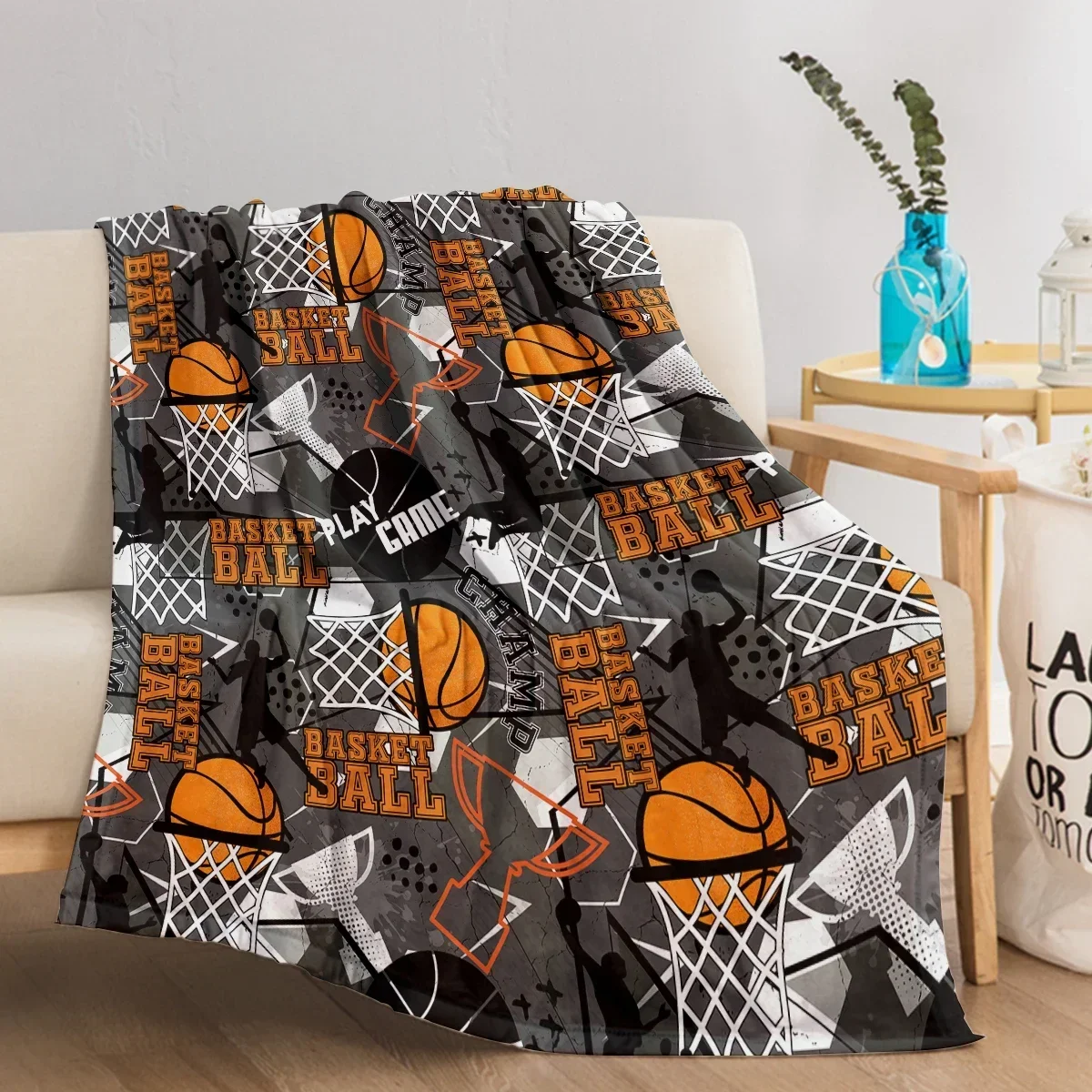 Sports Blanket Printed with basketballs and trophies Warm Cozy Soft Throw Blanket for All Season for Couch Sofa Bed 2