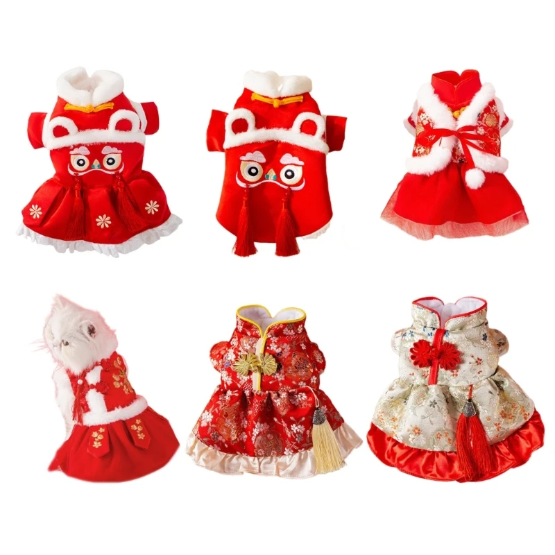 

Cat New Year Warm Outfit Puppy for Dog Costume Suit Furry Lining