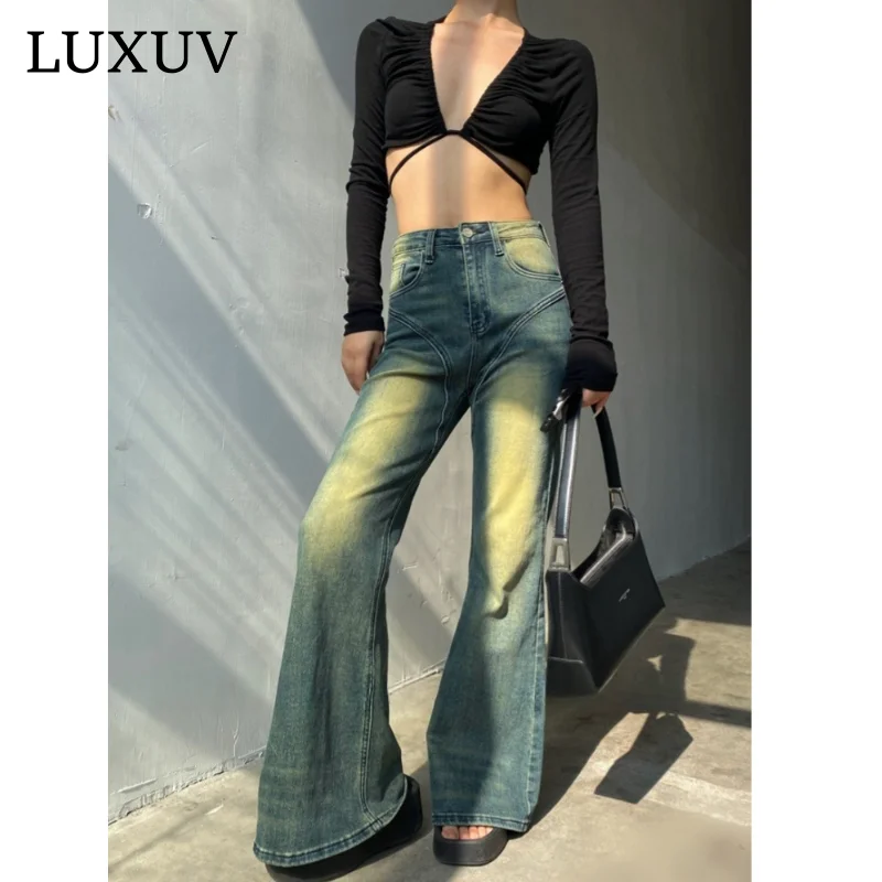 

LUXUV Bell Bottom Jeans For Women Y2k Women's Pants Low Waist Gradient Blue Flare Jeans Fashion Ladies Denim Pants Rise Skinny