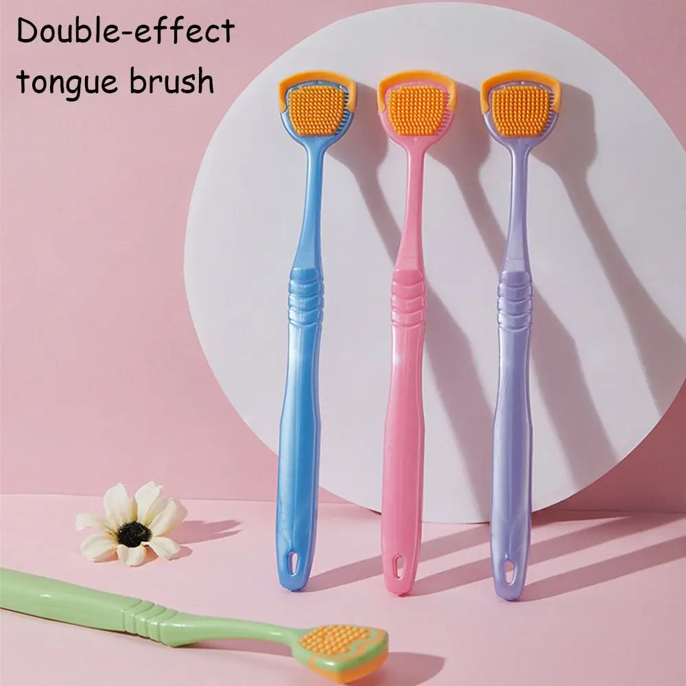 

Dual Side Soft Silicone Cleaner Brush Scraper Multicolor Oral Tongue Clean Oral Hygiene Breath Health Tool Adults Dental Care