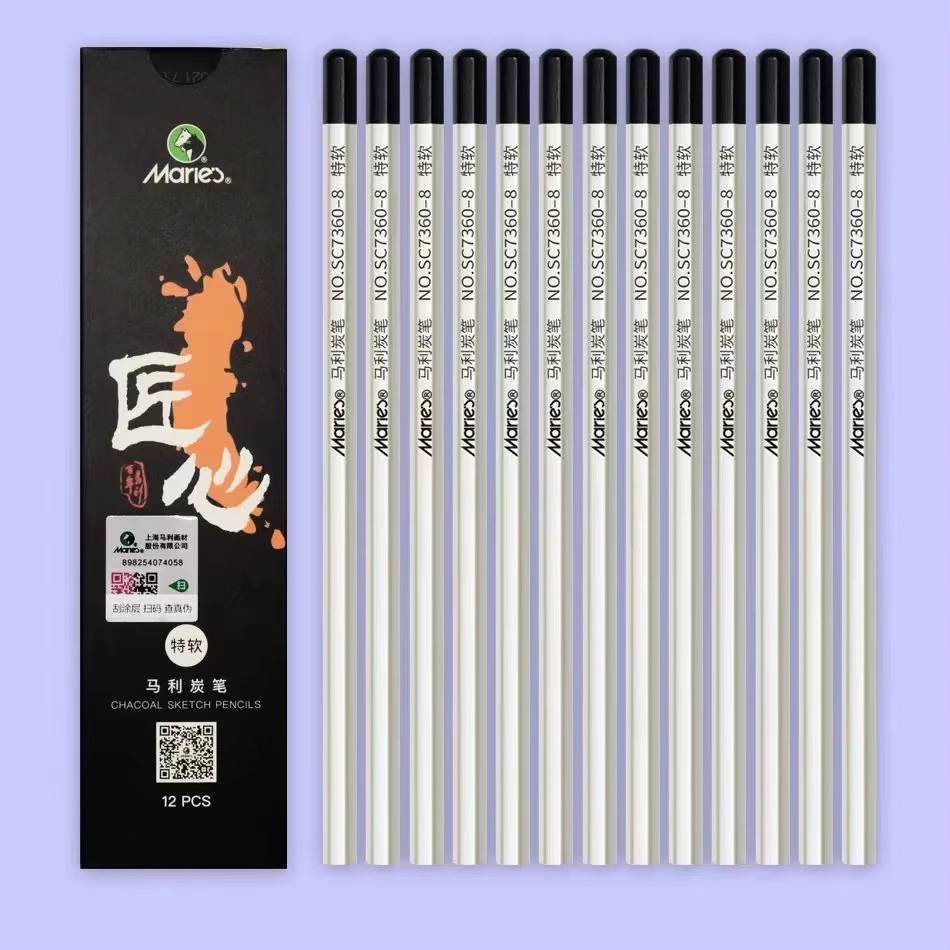 Marie's 6/12pcs Professional Sketch Charcoal Pencil Soft/Medium/Hard/Extra-soft Drawing Charcoal Pens Art Supplies C7300/7360 3