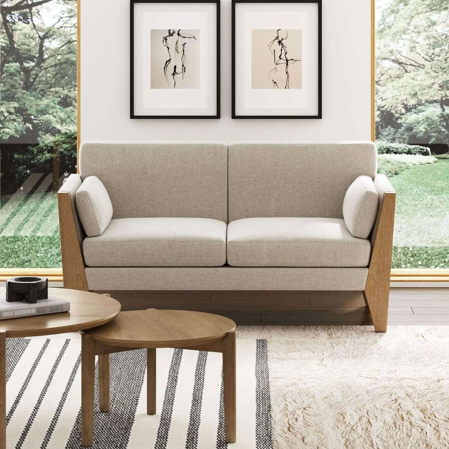 

Madison Modern Upholstered, Sand/Light Brown Wood - 2 Seat Lovesat Sofa