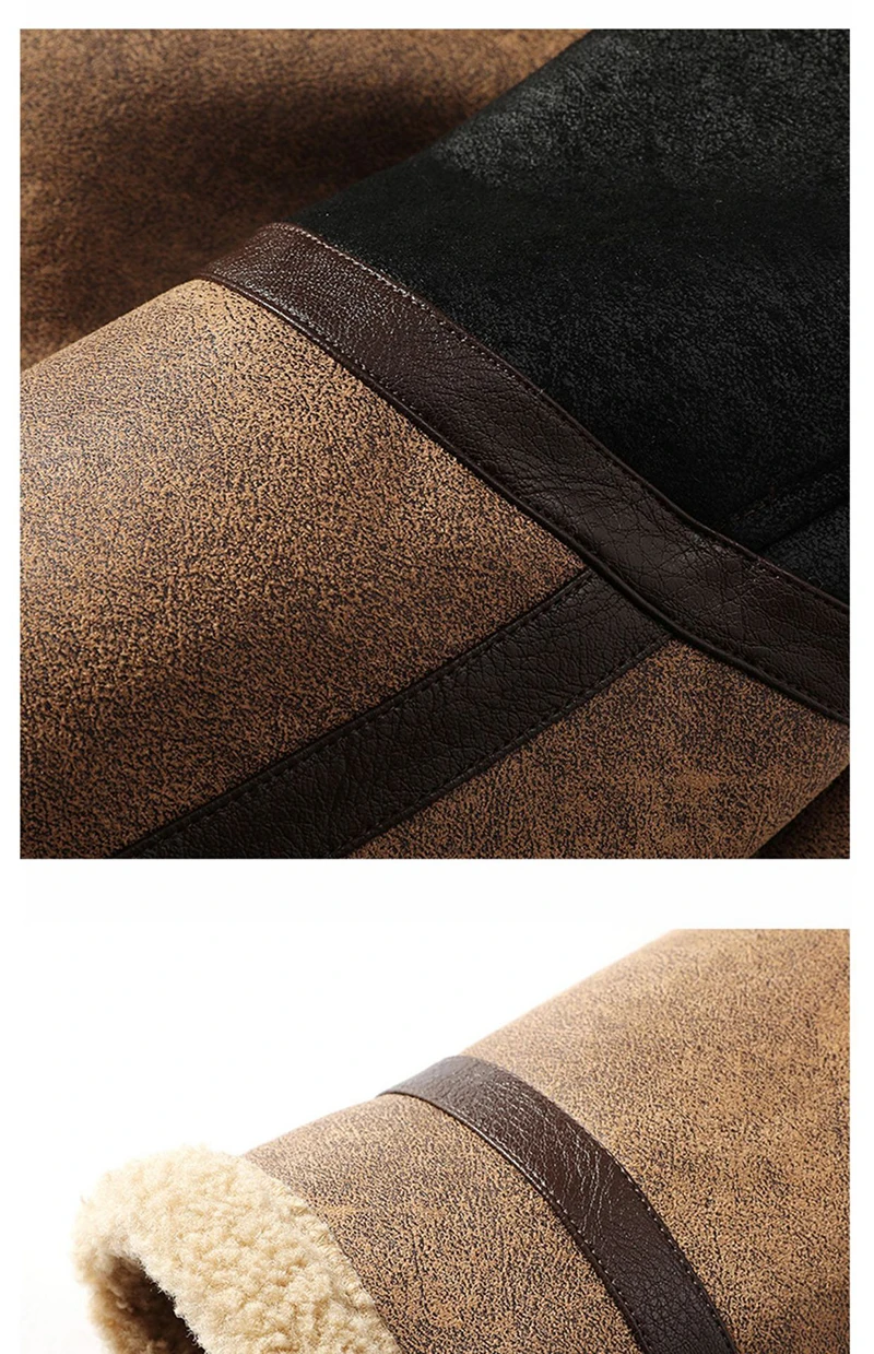 Description Picture 6 of itemSchinteon Men Suede Leather Plus Size Jacket Winter Warm Thick Heavy Outwear Faux Lamb Wool Fur Motobike Patchwork Buckle Coat