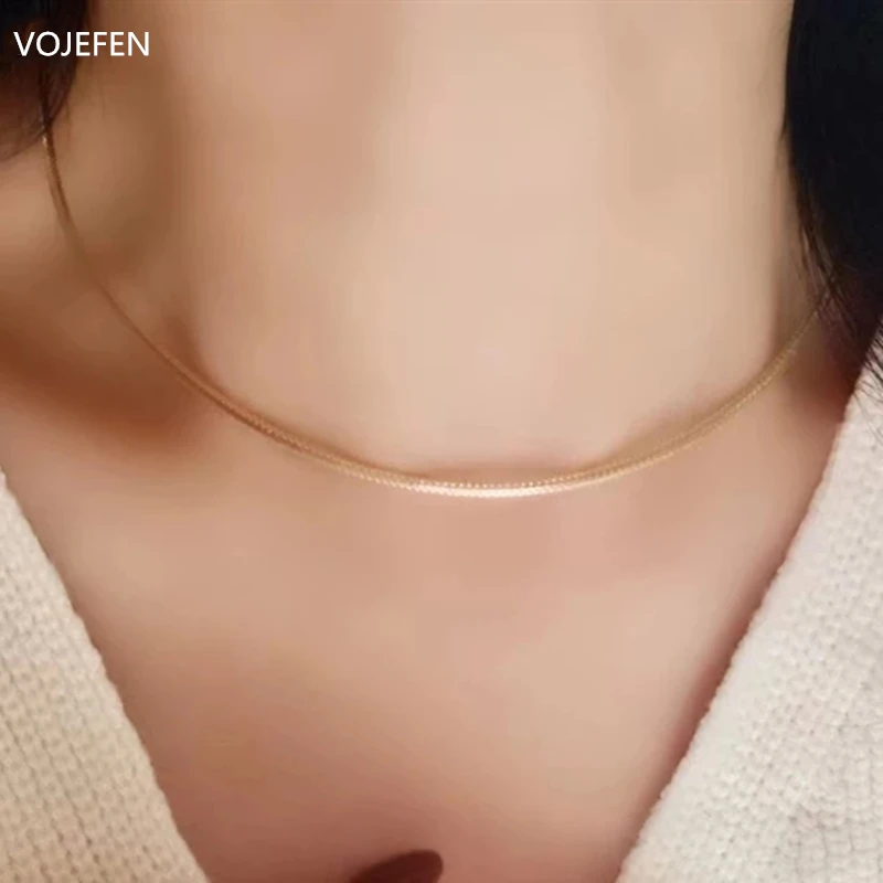 VOJEFEN-18k 골드 목걸이/팔찌/귀걸이 쥬얼리 세트, 여성용 참 2mm 너비 로프 체인  진짜 골드 럭셔리 주얼리