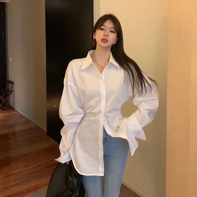 

HOUZHOU Elegant and Youth Woman Blouses Oversized Korean Style Long Sleeve White Shirt Female Office Ladies Aesthetic Casual