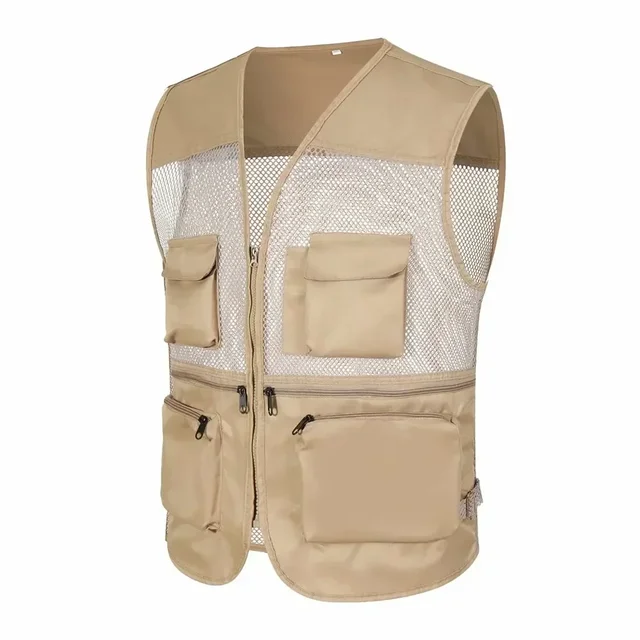 Men's Summer Mesh Fishing Vest Photography Works Multi Pocket Outdoor Journalist Vest Sleeveless Jacket 3