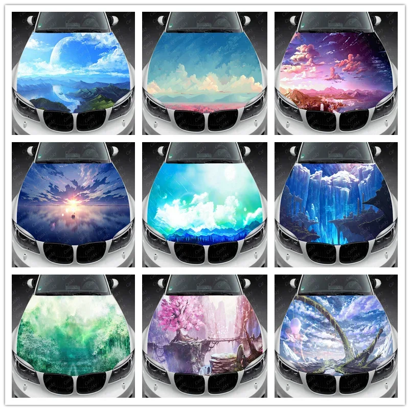 

Anime Landscape Car Hood Vinyl Stickers Wrap Vinyl Film Engine Cover Decals Sticker Universal Fit Any Car