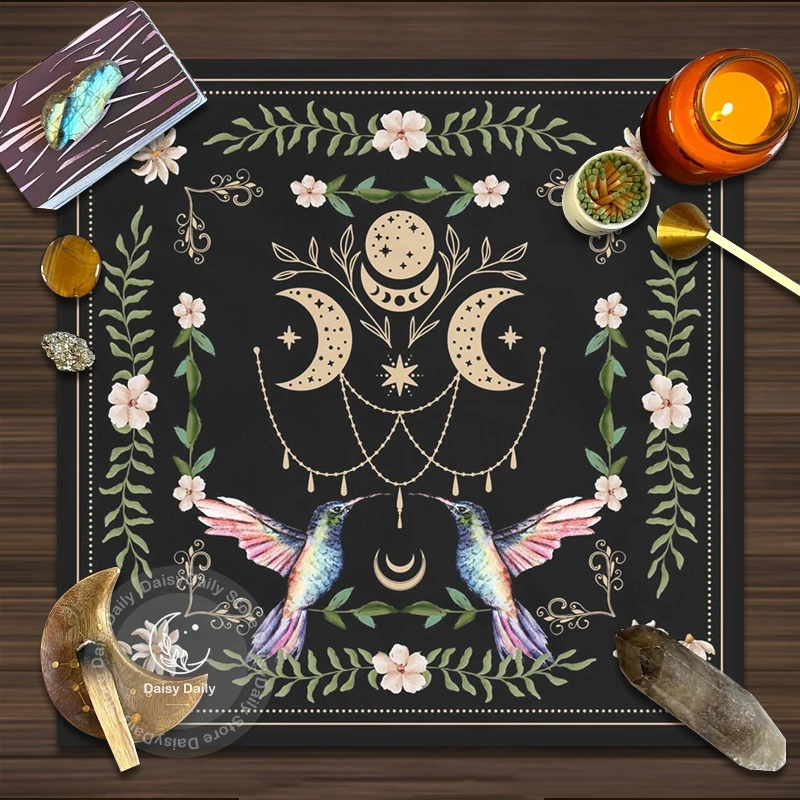 Tarot Altar Cloth Triple Moon Floral Tarot Tablecloth Wicca Tarot Mat Decor Alter Divination Astrology Board Game Art Decor