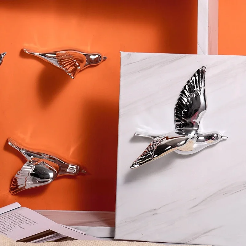 European Ceramics Bird Simulation Animal Golden Background Wall Wall Hanging Modern 3D Stereo Pendant Pigeon Home Decoration New 5