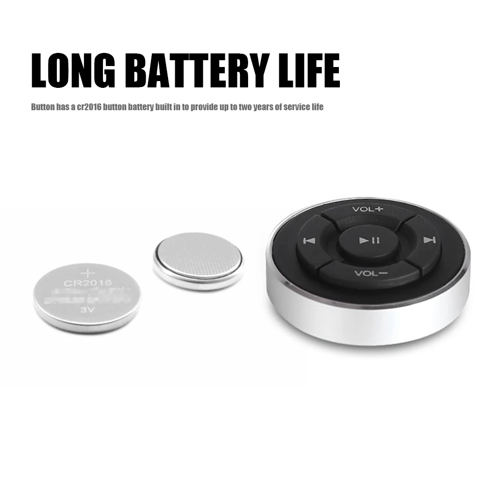 자동차 핸들 블루투스 미디어 단추 리모컨, MP3 음악 재생, IOS 3.0 안드로이드 4.0 휴대폰 태블릿 CR2016 배터리