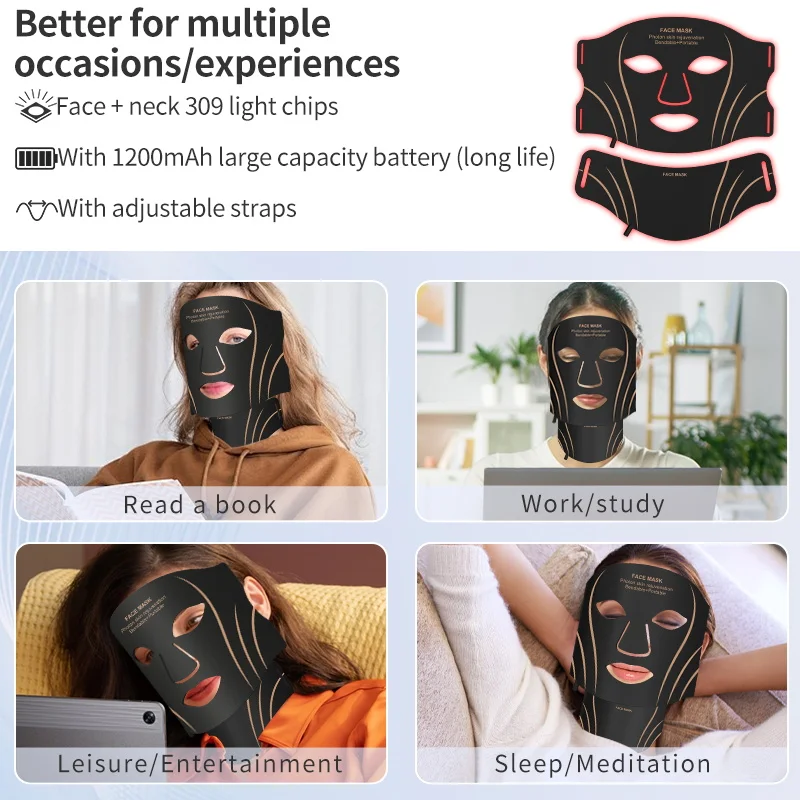 LED Facial Mask Facial Neck Mask Neck Anti Wrinkle Mask Silicone LED Mask Face With Neck 7 Colors LED Photon Red Light Therapy for Anti-Aging Wrinkles Skin Rejuvenation Beauty Mask