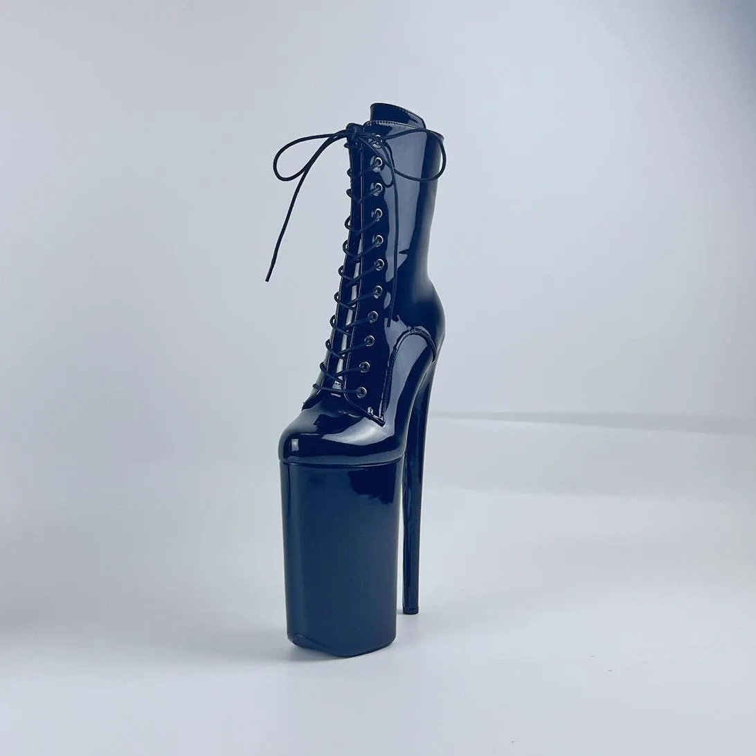 Ultra High Heel 26CM Lacquer Leather Ankle Boots for Men and Women Large Wrapped Shoes Sexy Knight Boots Fast Shipping