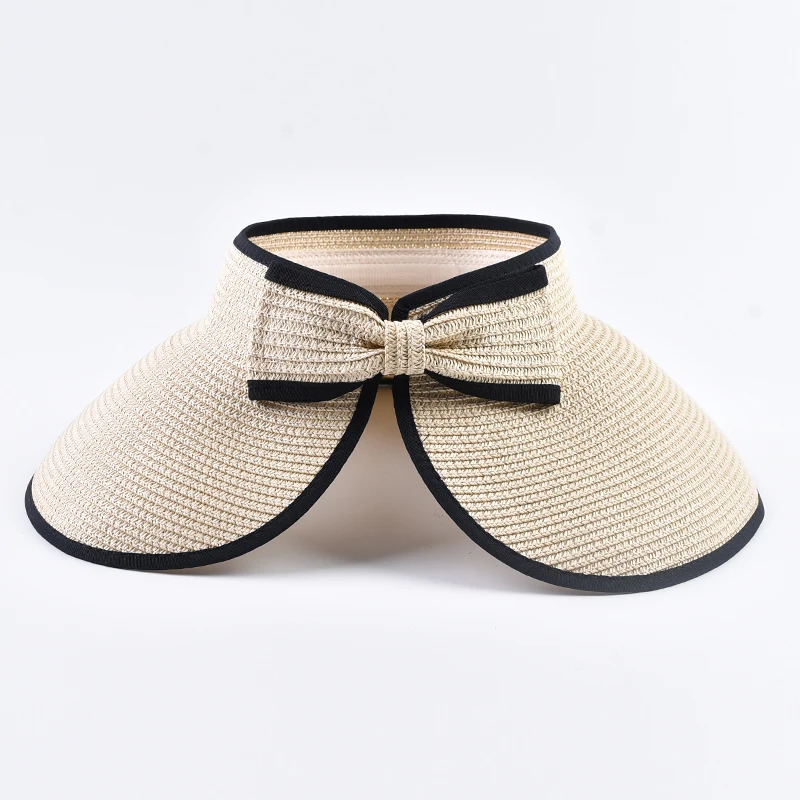 Summer Empty Top Straw Hat Foldable Wide Large Brim Bowknot Sun Hat
