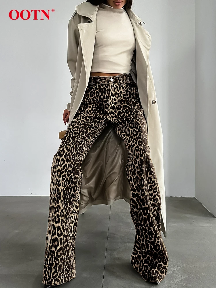 

OOTN Spring Leopard Print Jogger Pants 2024 Street Style Pant Women Fashion Casual High Waist Wide Legs Trousers Female Autumn