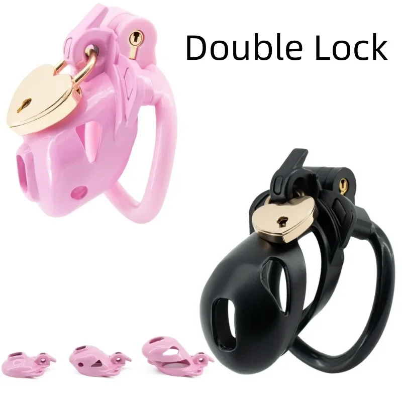 Double Lock DesignLightweight Chastity CageAdjustable with 4 Size RingsChastity LockMale BondageAbstinence Device Adult Sex Toys
