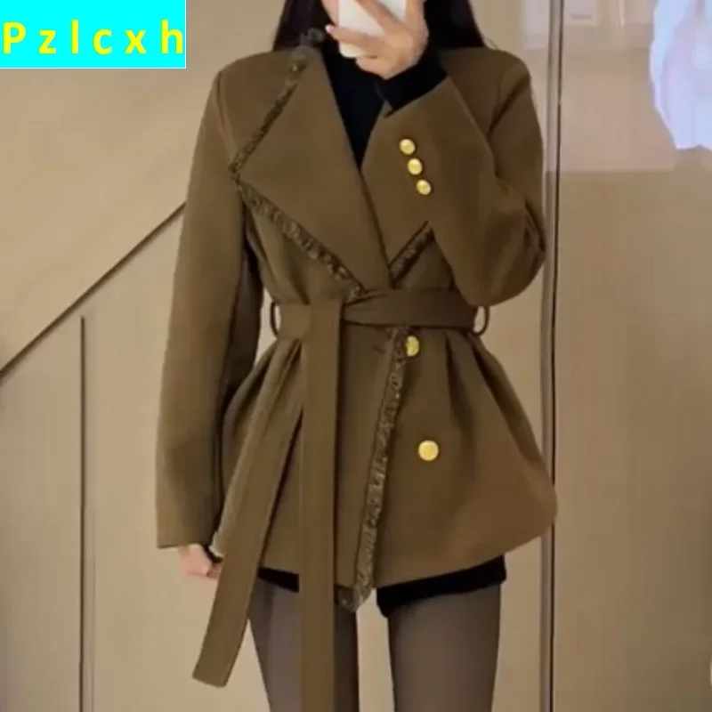 2023 New Waistband High Sense Casual Western-style Clothes Black Thickened Temperament Suit Outerwear Women's Upscale L-3XL